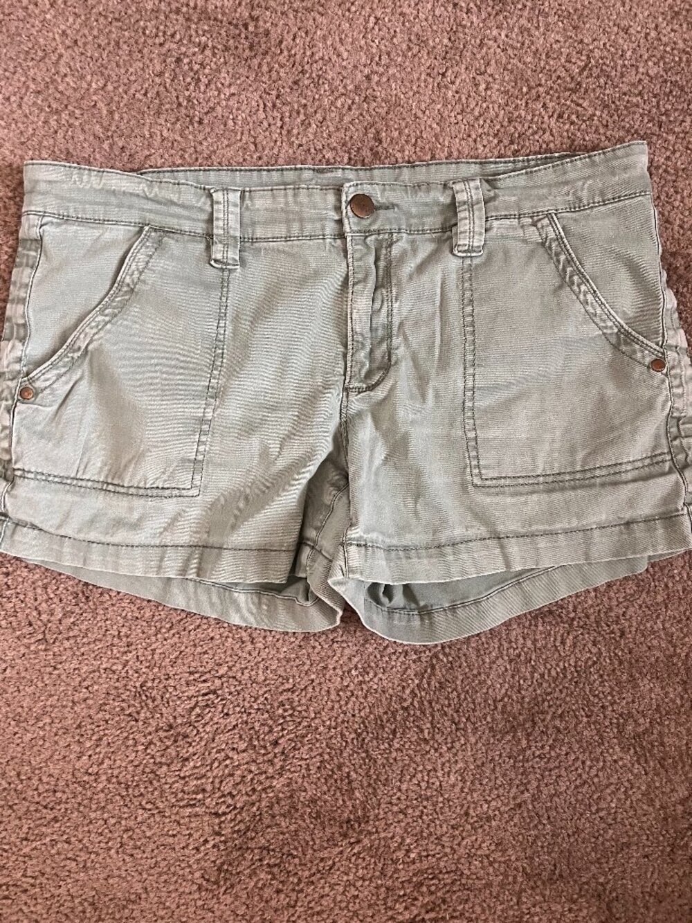 Faded Glory Olive Green Cargo Shorts‎ [18] Stretch Cotton Utility Summer